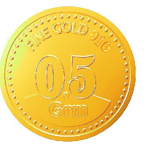 Half (0.50) gm 22KT 916 purity BIS certified gold coin / bullion in blister packaging